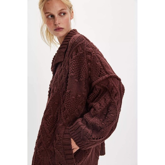 Free People Brown Oversized Heart You Cardigan Sweater Size XS NWT - Picture 5 of 5